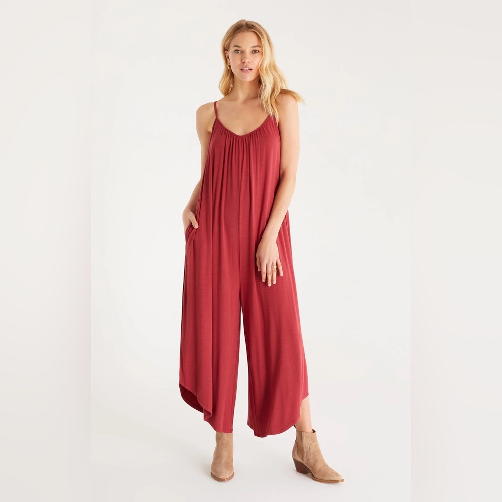 Z Supply Flared Leg Sleeveless Jumpsuit Rouge Red Adjustable Straps Size L